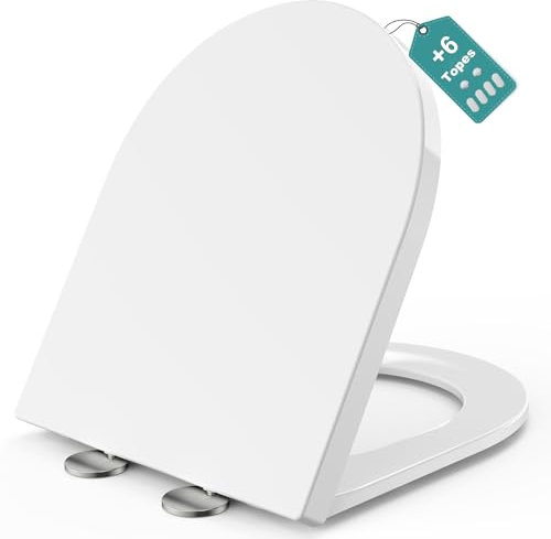 MEEJEE Abattant de WC avec système d'abaissement automatique, 430 x 360 mm, court en D, siège de toilette en forme de D, blanc, lunette de WC Soft Close