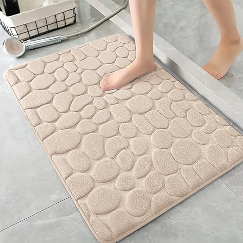 AMFUN 50x80cm Tapis de Bain en Mousse à Mémoire de Forme, Tapis de Bain Absorbant, Lavable en Machine (Camel)