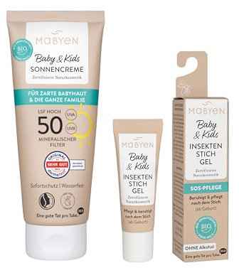 Mabyen Baby & Kids Sommerschutz Set – Sonnencreme LSF 50 + Insektenstichgel – Naturkosmetik für empfindliche Haut – mineralischer UV-Schutz & Pflege gegen Juckreiz – ab Geburt – vegan – 2-teilig