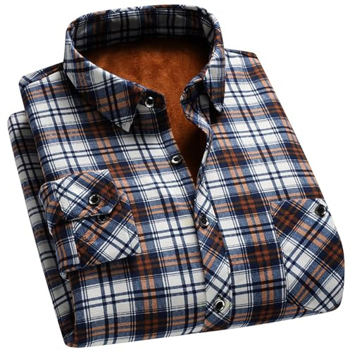 Camisa de hombre a cuadros, camisa de manga larga con forro polar, camisa térmica de invierno, camisa de manga larga cálida, camisa de botones, camisa de ocio, camisa de hombre con bolsillo en el