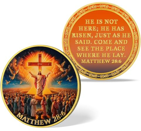 BraveBloom Jesus Religious Challenge Coin – He is Risen Matthew 28:6 Bible Verse | Christian Resurrection Medallion & Pocket Token | Easter Faith Keepsake & Spiritual Gift for Men and Women