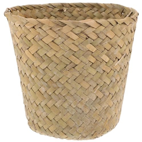 TOYANDONA Natural Straw Woven Waste Basket Multifunctional Storage Bin for Living Office Seagrass Trash Can with Spacious Design and Pastoral Style