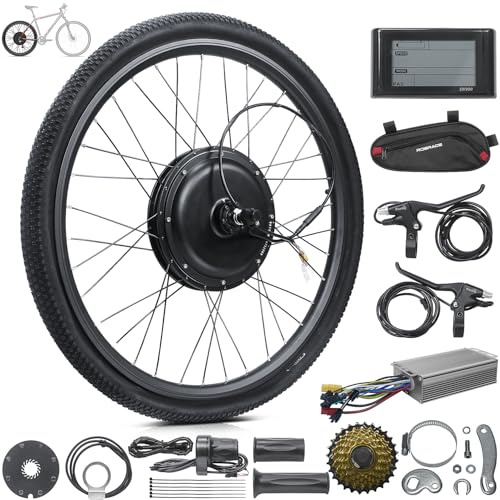 FEIMOKY 48V Rear Wheel E-Bike Conversion Kit, 27.5 Inch Electric Bicycle Motor Kit with LCD Display & PAS, Programmable Brushless Gearless Hub Motor, Waterproof cable for Mountain Bike DIY