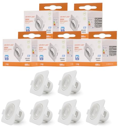 Maxled, Light is Led! 5x Mini Focos LED Empotrables 8W 600LM Giratorio Mini Spot Blanco Cálida 3000K Focos LED de Techo IP54 Pequeño Downlight Para Techo/Armario/Vitrina Corte Ø60mm 230V No Regulable