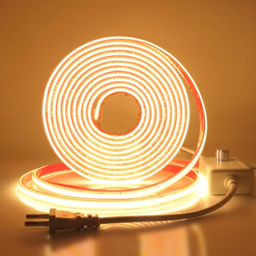 Wisada Tira LED COB regulable 220V [10m, Blanco Cálido 3000-3500K],IP65 impermeable flexible,288 LEDs/m Mangueras LED FCOB cortable CRI85+,iluminación para dormitorio,cocina,sala de estar y tiendas