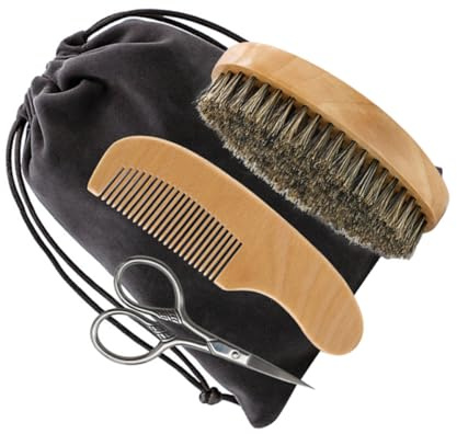CHICAMPERA Kit Cuidado Barba para Hombre Herramienta de Madera y Bolsa de Tela, Tacto Cómodo Dañar la Piel, Adecuado para Uso Diario