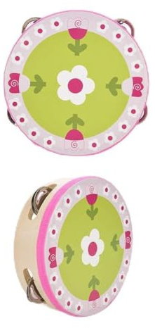 Xixian Tamburello Portatile in Legno da 15 Cm con Jingles in Metallo per Bambini, Lezioni di Musica e Feste (Tutti i fiori sbocciano)
