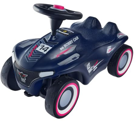Big Bobby Car Neo RS - Auto da corsa per bambini, con pneumatici silenziosi per una guida silenziosa e una buona presa, sedile ergonomico con protezione per le ginocchia, piccolo cerchio reversibile