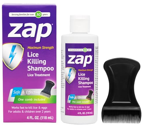Zap Lice Shampoo Extra Strength Lice Shampoo That Kills Eggs and Lice Fast Acting Lice Treatment with Hair Comb 4 FL OZ Lice Treatment for Kids & Adults, Made in USA
