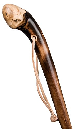 Stock-Fachmann® Rustikaler Wanderstock aus Kastanienholz geflammt mit Lederschlaufe Gehstock Gehhilfe