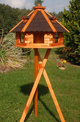 XXXL Premium Vogelhaus 70x45cm mit/ohne Solar/Ständer Futterhaus Vogelvilla Vogelfutterhaus, Farbe: Dunkel + Solar + Ständer