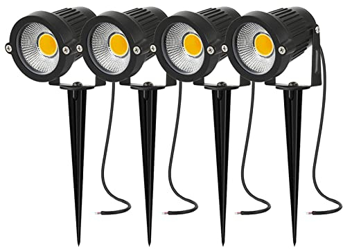 AHOTSUK Gartenleuchte mit Erdspieß 5W LED Gartenstrahler IP66 Wasserdicht Gartenlampe mit Stecker Warmweiß 3000K Led Strahler für Außen Garten Rasen Baum Wiese(4er Pack)
