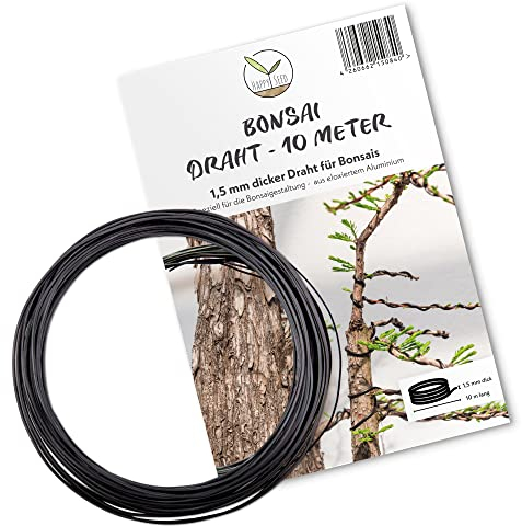 HappySeed Alambre para bonsái de 10 m de aluminio anodizado, color negro, esencial para la forma deseada de tu bonsái, ideal para alambre de árboles y plantas (1,5 mm)