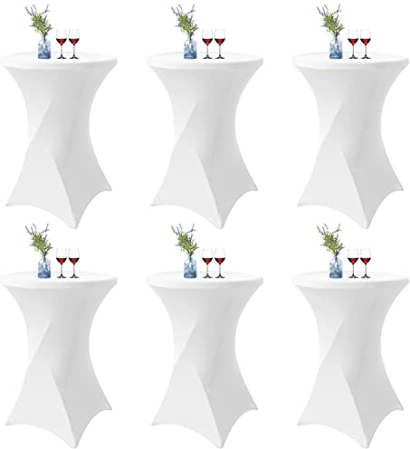 6er-Set Weiß Stretch Stehtisch Husse für Bistrotisch Ø 80-85 cm Spandex Stretch Tischdecke, Verstärkung im Fußbereich Für Hochzeit Geburtstagsfeier Bankett Stehtische und Bistrotische(80×110cm,Weiß)