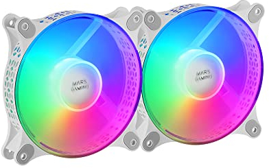 Mars Gaming MFDUO, Kit 2 Lüfter FRGB Rainbow 360°, Ultraleise, Dualer Anschluss 3PIN + 4PIN, Weiß