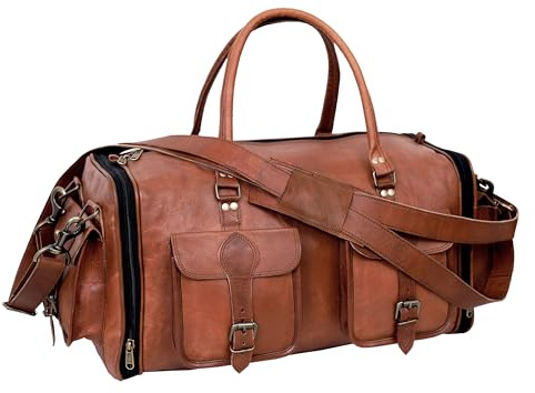 Handgefertigter Vintage-Reisegepäck, 81,3 cm, Sporttasche, Wochenendreisen, Übernachtung, 1 Seesack für Herren, Braun, 20 inch, Retro, verstellbar