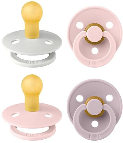 BIBS Dummies Colour 4-Pack, BPA Free Dummy Pacifier, Round Nipple Soothers, Natural Rubber Latex, Made in Denmark. 0-6 Months (Pack of 4), Haze Mix