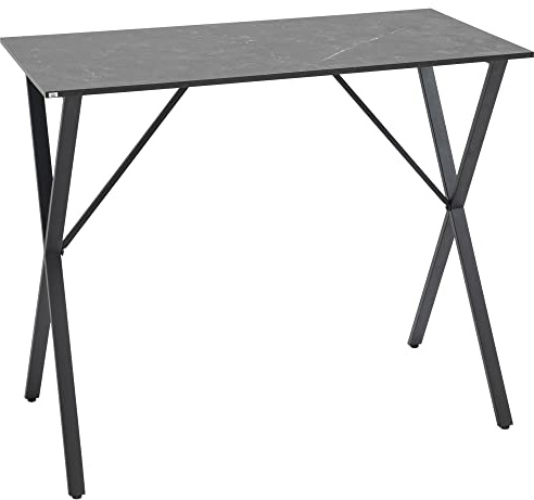 HOMCOM Bancone Bar Stile Moderno Industriale,Tavolo Alto da Cucina Effetto Marmo in Legno e Acciaio, 120 x 60 x 102 cm, Nero