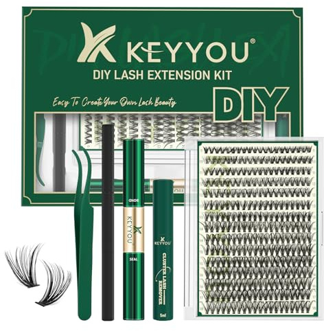 DIY Lash Extension Kit KEYYOU 300Pcs Individual Eyelash Extension Kit 40D 0.07D Curl 8-16MIX Lash Clusters Kit with Lash Glue Remover Applicator Easy to Use for Beginners(Kit-40D-0.07D,8-16MIX)