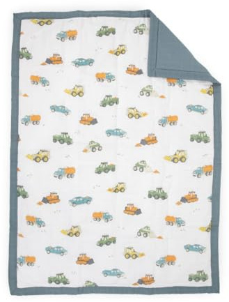 Little Unicorn Muslin Comforter Blanket | Soft & Breathable Muslin Fabric | 36x50 | 100% Cotton | Crib & Toddler Bed Blanket (Work Trucks)