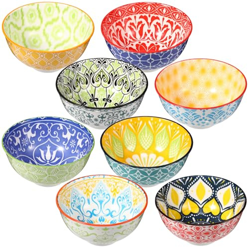 Set di 8 Ciotole in Ceramica Colorata Scodella per Cereali da 10 Once Ciotole in Porcellana da Cucina 4,75'' per Ramen Riso Dessert Snack Insalata Gelato Pasta Microonde Lavastoviglie (Classico)