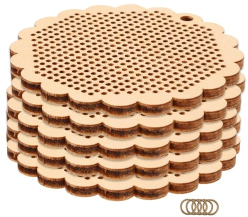 SHINEOFI 5 Pezzi Chip di Legno Rotondi per Punto Croce Diy, Accessori per Pendenti e Collane, Materiale Legno Beige, per Occasioni Varie e Compleanni
