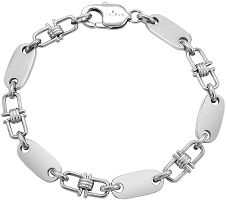 TAIPAN - Armband für Herren Plattenkette aus Edelstahl 8,5 mm breit 21 cm lang - Massive Steigbügelkette mit beweglichen Gliedern - Glänzende Statement Armkette für Männer inkl. Schmuckbox & Putztuch