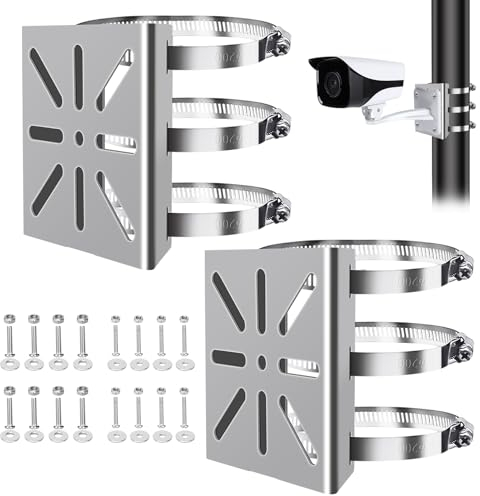 Masthalterung Universal Halterung für überwachungskamera, Metallmontage Eckhalterung mit 3 Verstellbaren Schlaufenrohrklemmen, Edelstahl Eckhalterung für überwachungskamera und CCTV-Kameras Outdoor
