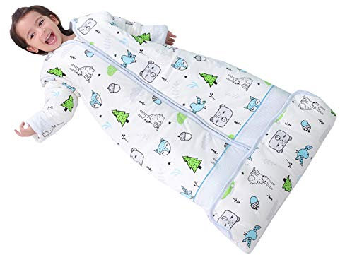 Chilsuessy Winter 3.5 Tog Kinder Schlafsack mit abnehmbaren Ärmeln Super Warm Babyschlafsack für Jungen und Mädchen von 1 bis 10 Jahre alt, Wald Blau, L (100-130 cm)