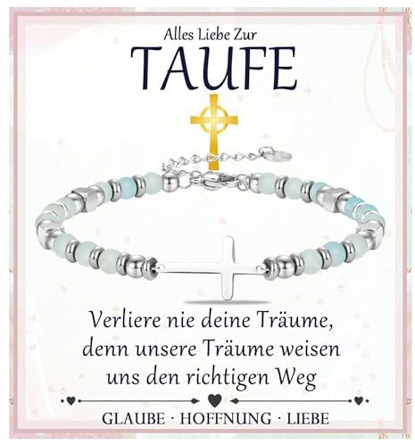 FAOMZQ Taufgeschenke für Mädchen, Taufe Kreuz Armband Geschenk Mädchen, Geschenke zur Taufe für Mädchen Tochter Nichte Enkelin Schwester Patentochter Patenkind von Mama Papa Taufpaten, Grün