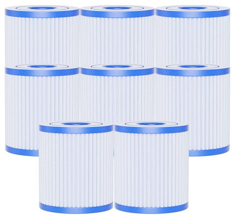 AQUALTRA Filtro de Piscina Compatible con 29007E Tipo H, Cartucho de Repuesto para Bomba de Filtro de 330 GPH, Cartucho Piscina sobre el Suelo, 102mm x 92mm 8 Piezas