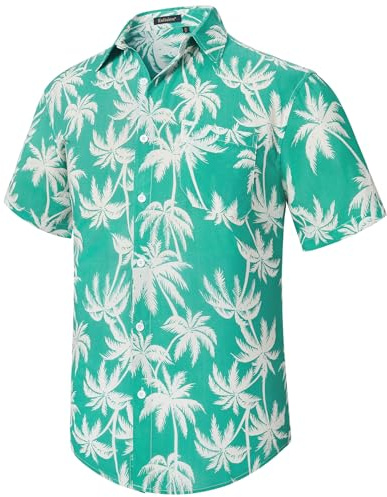 Enlision Camicia Hawaiana Uomo Manica Corta Estiva Verde Acqua Floreale Casual Camicie Stampa Hawaiane Spiaggia Vacanza con Tasca 2XL