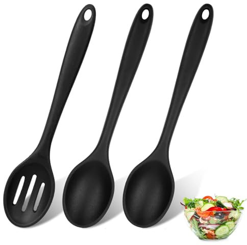 ZWWOGE Lot de 3 cuillères en silicone pour cuisine, cuillère de cuisine à mélanger, sans BPA, cuillère en silicone antiadhésive, grande louche pour cuisiner, cuire, mélanger et servir