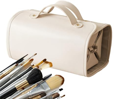 Resenecessär | Makeup Popchezer Organizer Vikbart rymligt kosmetiskt fodral, vattentät toalettväska och smink med avtagbara sektioner för penslar, kosmetika, resor, Beige färg, Se référer au
