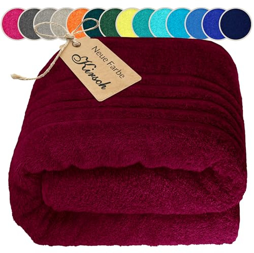Lashuma Saunahandtuch Dame 80x220 cm Kirschrot – Extra Großes Sauna Handtuch für Frauen & Männer, Langlebig & Hautfreundlich, 500 g/m², Made in Portugal