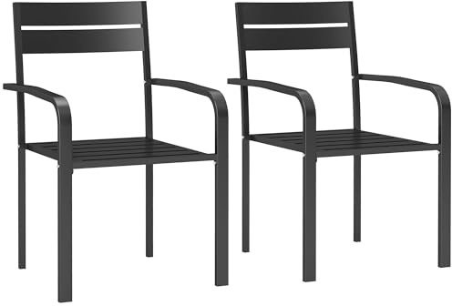 Outsunny Set di 2 sedie da giardino impilabili con braccioli, in alluminio per giardino, piscina, terrazza, grigio scuro