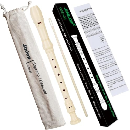 Jinlop Soprano Recorder Instrument for Beginner Kids&Student with Fingering Chart, Cleaning Stick & Cotton Pouch as Gifts for Musical Instrument Lovers