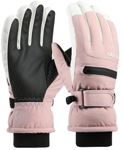 QKURT Kinder Winter Skihandschuhe Wasserdicht Snowboard Handschuhe Anti-Rutsch Plüsch Gefüttert Warm Fäustlinge Handschuhe für Mädchen Jungen 6-12 Jahre (Rosa)