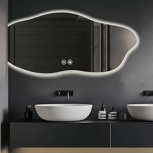GXSDYYDS 100 × 60cm Miroir Salle de Bain avec Eclairage, Miroir LED Salle de Bain Asymétrique avec Interrupteur Tactile, lumière réglable 3 Couleurs, Anti-buée, Miroirs Lumineux Salle de Bain, IP54