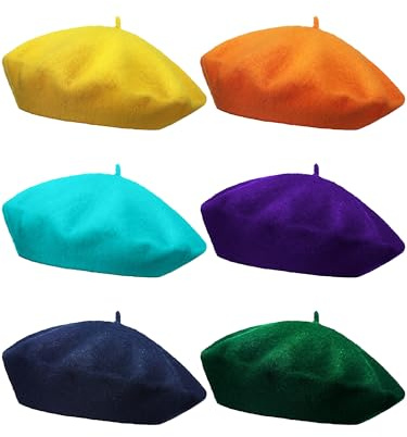 Blulu 6 Pieces Women Wool Beret Hat French Style Beret Beanie Cap Solid Color Winter Hat (Color Set 4)
