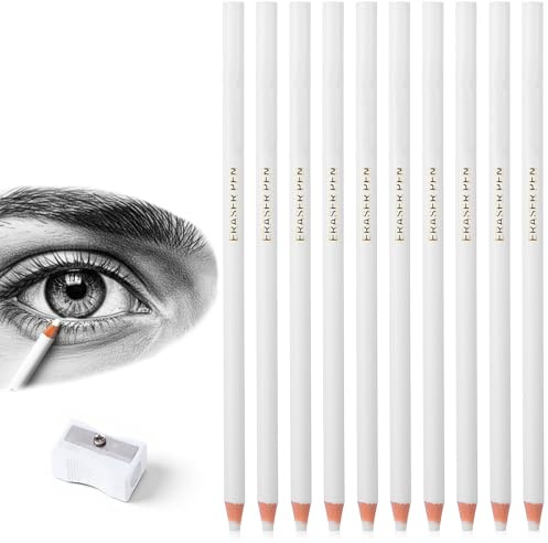 Precision Eraser 10 Pack Drawing Eraser Pens for Artists Perfection Detail Erasers Pen with Sharpener Accurate Force Transmission Erasers Perfect for Sketches and Coloured Illustrations