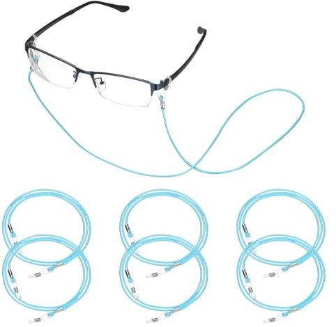 QUARKZMAN 6 Pcs Attache-Lunettes Tressé, Chaine Pour Lunettes Femmes Et Hommes, Élégant Porte-Lunettes Anti-Perte Avec Lanière Autour Du Cou, Bleu Ciel