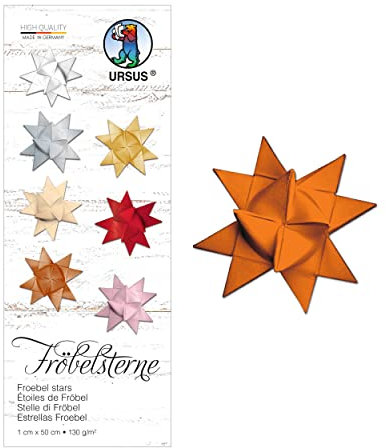 Ursus 3200040 - Papierstreifen für Fröbelsterne, hellorange, aus Tonzeichenpapier 130 g/qm, ca. 1 x 50 cm, 100 Streifen für ca. 25 Sterne, Bastelklassiker zur Weihnachtszeit