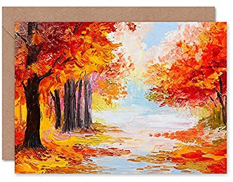 Fine Art Prints CLDT0182 Autumn Forest Landscape Greeting Card With Envelope Inside Premium Quality,Orange|oak|beige|brown,12.5 x 17.5 cm