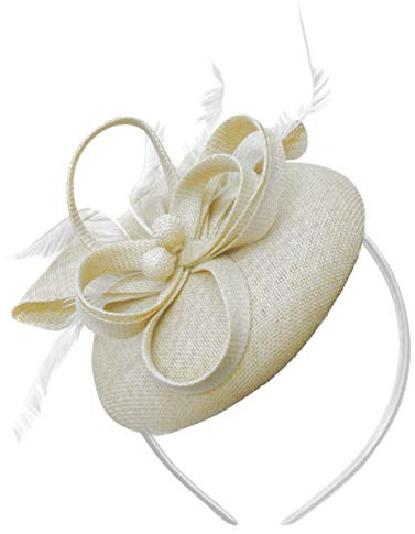 Caprilite Bead Round Pillbox Loop Sinamay Headband Fascinator for Women Wedding Ascot Races[Cream Ivory]