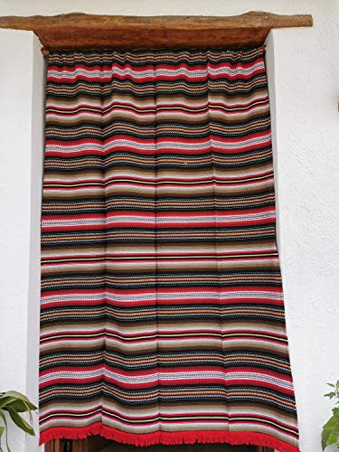 Jarapa Home Made with love Cortina Alpujarreña Rustica, Hecha en España, Fibra Natural de algodón - Cortina para Puerta Exterior mosquitera y Parasol, Medidas 160x215 cm (Marrón/Rojo)