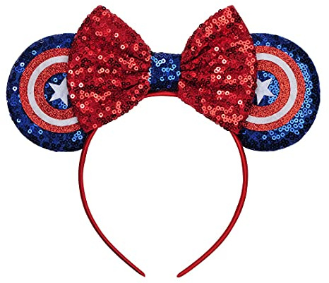 FANYITY Orejas de ratón, diadema de orejas de ratón con lentejuelas para niños, niñas y mujeres, Halloween y viaje de Disney (Capitán A)