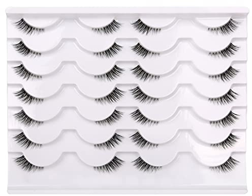 Half False Eyelashes with Clear Band Wispy Cat Eye Look Natural Short Small 3/4 Accent Lashes Faux Mink Fake Eyelash Strips 14 Pairs Pack