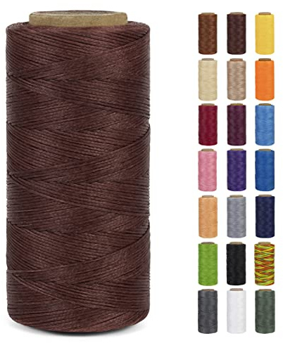 LEREATI Filo Cerato 0.8mm x 260m 150D Cordino Cuoio Filo da Cucito, Cordoncino Piatto Cerato per Legatoria, Creazione di Gioielli, Tela, Uncinetto, Cucire in Pelle, Portafoglio (Marrone Scuro)