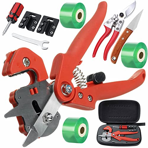Ratschenschere Veredelungsschere Set, Garten Obstbäume Pfropfschere, 2-in-1 Professionelle Haltbar Veredelungsschere Pfropfen Schneidwerkzeug für Blumen Baum Pflanzenzweige, Rot,Style2